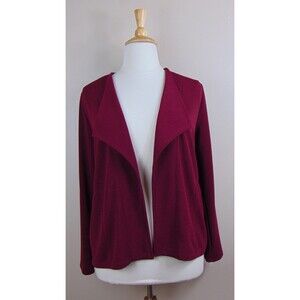 Easywear Chico's Size 2 Medium 12 Burgundy Open Front Duster Top Pockets